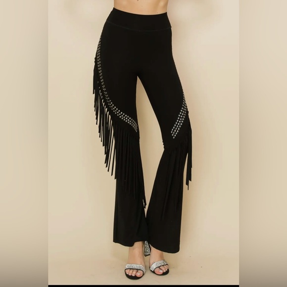 Vocal Pants - Vocal NWT Swirl Fringe Stone Bell Bottom Leggings